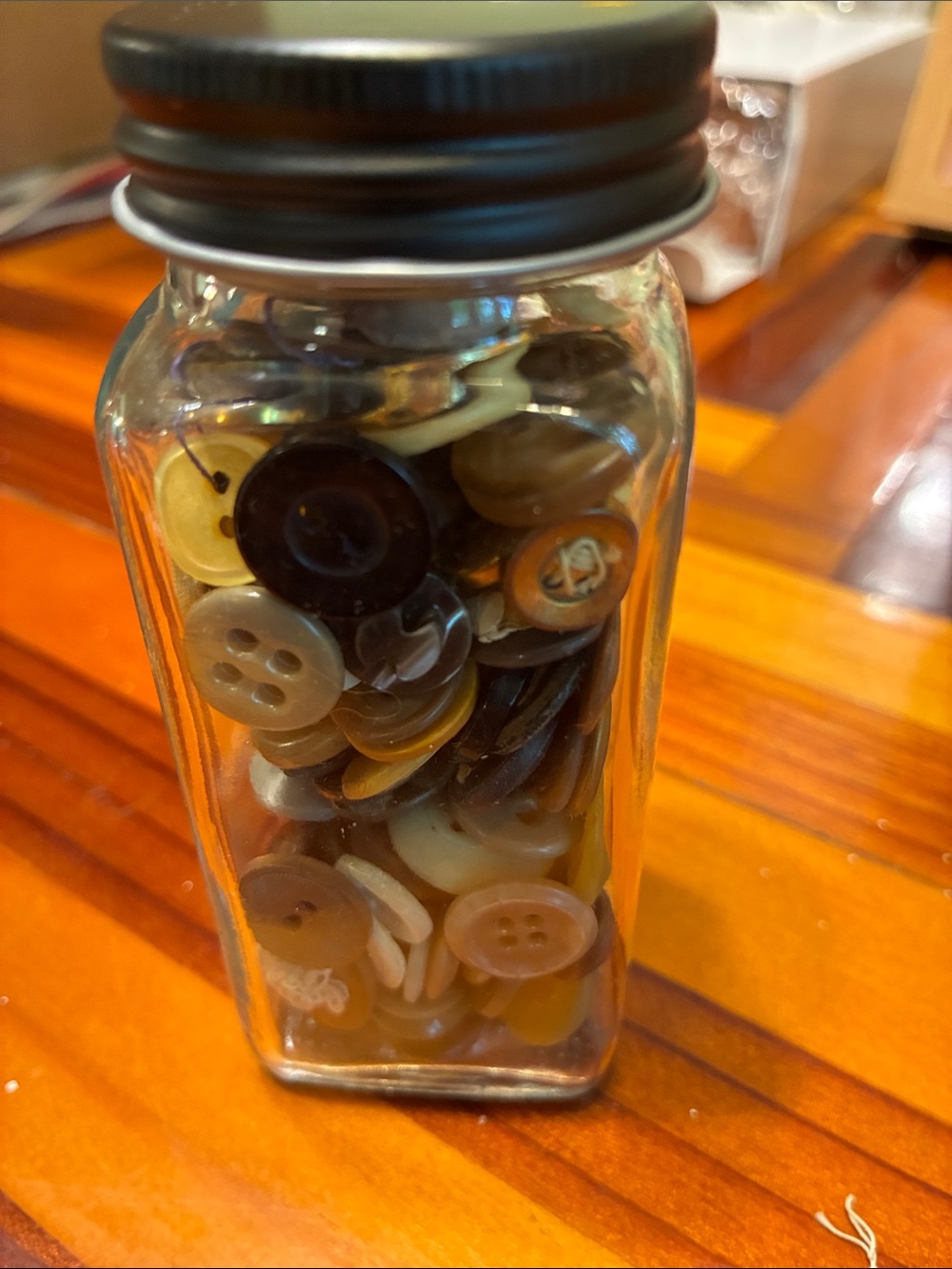 Glass Jar of Mixed Sewing Buttons Vintage Neutral colors - Picture 2 of 8